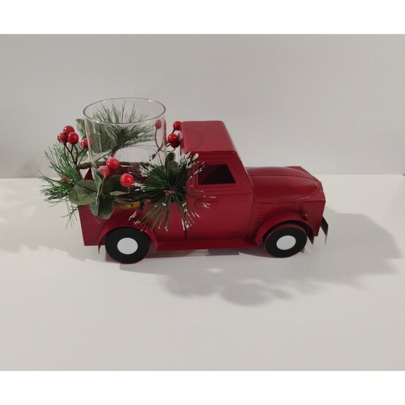 Holiday Time Christmas Farm Truck Hurricane Candle Holder, Red New - Picture 10 of 16